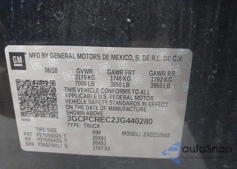 2018 Chevrolet Silverado 1500 1Lt from USA, damaged, VIN 3GCPCREC2JG440280